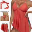 RXRXCOCO Mesh Halter Tankini Swimsuits for Women Tummy Control Swimsuit Asymmetrical Flowy High Waisted Bathing Suits (Small, Orange Floral)