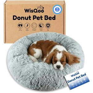 Calming Pet Bed with Water-Resistant Inner Liner Anti-Anxiety Donut Dog & Cat Bed with Removable Washable Cover Supportive Plush Nest, Non-Slip & Cushion Protection Small, Grey