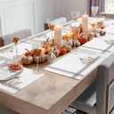 Fall Placemats Thanksgiving White Pumpkin Leaf Branch Tablemats for Dinner Table Gray Stripes Autumn Table Mats for Thanksgiving Day Holiday Cotton Linen Washable Set of 6