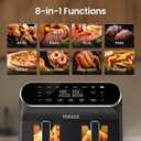 Topzee Dual Basket Air Fryer 8QT – Family Size Air Fryer with Dual Independent Zones, 8 Cooking Presets, Simultaneous Finish Mode, Viewing Windows, 90–400°F, Low-Oil Cooking, Black, Large