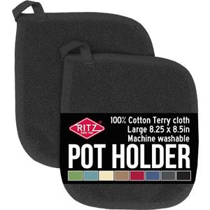 RITZ Terry Potholder & Hot Pad: Unparalleled Heat Resistant, Durable 100% Cotton – Ergonomically Designed for Optimal Grip – Easy-Care Machine Washable – 2-Pack, Black