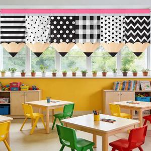 6 Pcs Classroom Curtain Black and White Pencil Curtains Back to School, 11.8"W x 7.9"L