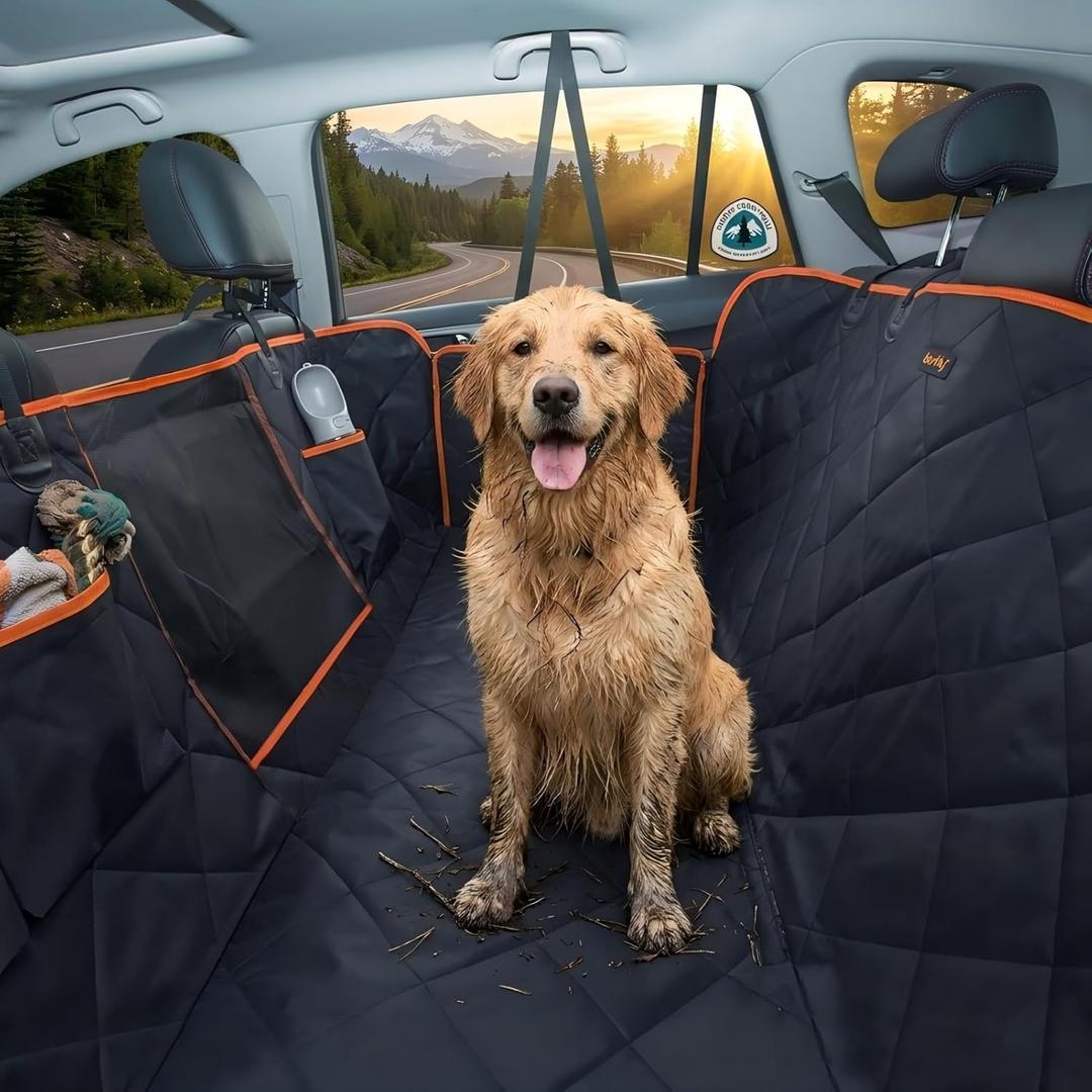 iBuddy Luxury Dog Car Seat Cover for Back Seat Breathable Mesh Window Dog Hammock for Car 4-Layer Heavy Duty Waterproof Pet Seat Protector Scratch-Proof Car Seat Cover Perfect for Family Road Trips (Standard, BLACK)