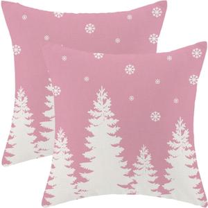 CXMEIFLY Christmas Pillow Covers 22x22 Inch Set of 2 Pink Cream Christmas Tree Snowflakes Decor Throw Pillows Winter Xmas Holiday Outdoor Cushion Cases for Couch Bed Decorations