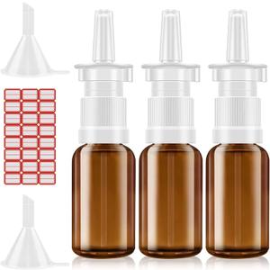 Nasal Spray Bottle, 3 Pcs 30ML/1oz Glass Amber Refillable Fine Mist Sprayers Atomizers, Small Empty Nasal Sprayer with Funnels and Labels