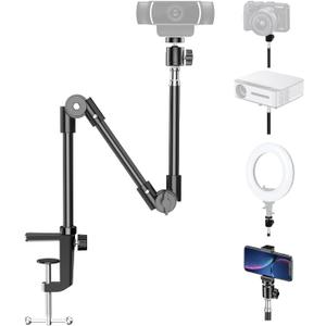KDD Webcam Stand Camera Mount with Phone Holder, 22 Inch Foldable Flexible Gooseneck Cell Phone Clamp & Table Projector Mount, for Logitech C922 C930e C920S C920 C960 Brio 4K, Gopro Hero 8 7 6 5