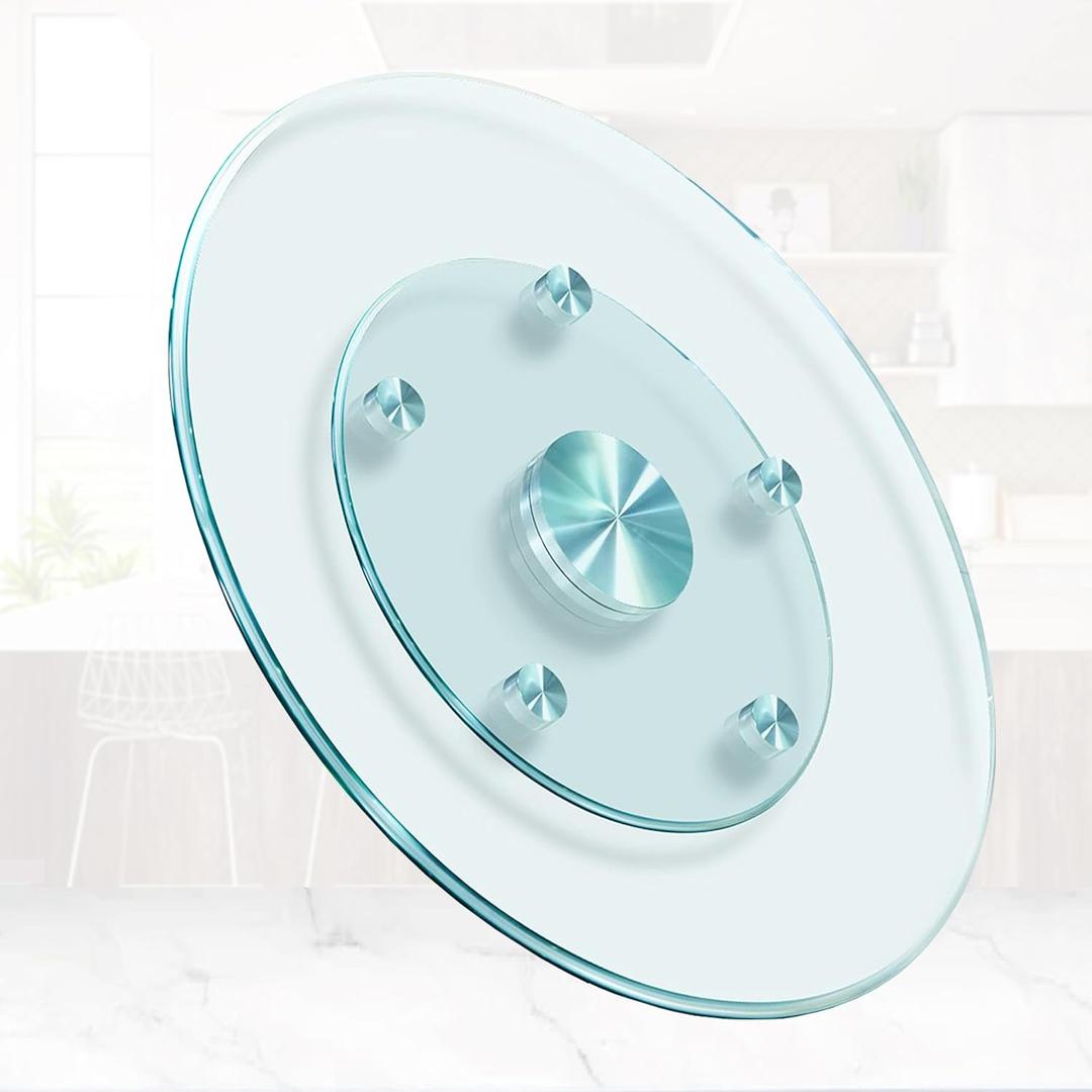 28'' Glass Lazy Susan Turntable Dining Table, 360 Large Round Serving Plate Tabletop Rotating Tray with with 6 Elegance Assist Rotating Wheels, Serving Plate Silent & Smooth Spin, (28inch/72cm)