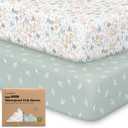 2-Pack Waterproof Baby Crib Sheets for Boys, Girls - 52x28 Viscose Derived from Bamboo Toddler Bed Sheet Neutral, Fitted Crib Mattress Protector Cover for Baby Bedding, Soft & Gentle (Prairie)