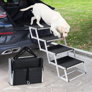 Uross Dog Stairs for Car 4 Steps - Collapsible Dog Steps Ramp for Car and SUV, Aluminum Dog Ramp Step Stairs for Large Dogs,Telescoping Dog Pet Step Stairs Ladder for Truck, High Bed (4 Steps (Suitable for Car& Small SUV))