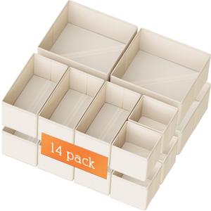 Criusia Drawer Organizer Clothes, 14 Pack Dresser Organizer for Baby Clothes, Underwear, Sock- Foldable Closet Organization and Storage Dividers Bins for Nursery, Bedroom and Dorm (Beige)