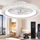 Flush Mount Ceiling Fan Light, Smart Low Profile Ceiling Fan with Lights, Remote & App Control, 3000K-6500K Dimmable LED, Quiet DC Motor, 6 Speeds, for Bedroom, Living Room 20" White