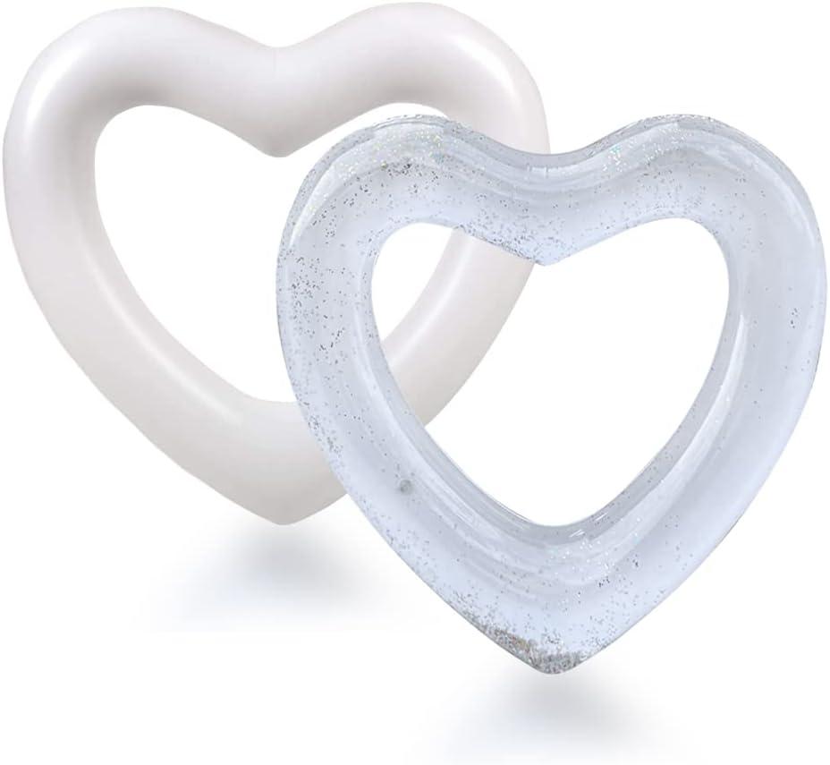 Inflatable Heart Pool Float, Sweet Love Swim Rings Float Loungers Tube for Summer Water Fun Beach Party Toys for Kids, Adults (Light White+Milky White)