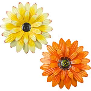 Outdoor Metal Wall Art Decor, 2 Pack 8 Inch Sunflower Wall Decorations, Hanging Outdoor wall Decor, Handmade Metal Flowers for Outdoor Outside Indoor Decor,Yellow+Orange