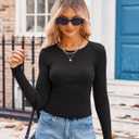 Zeagoo Womens Ribbed Fitted Crop Tops Long Sleeve T Shirts Basic Scoop Neck Casual Slim Fitted Y2k Clothes 2025 (XX-Large, Black,haze Blue)