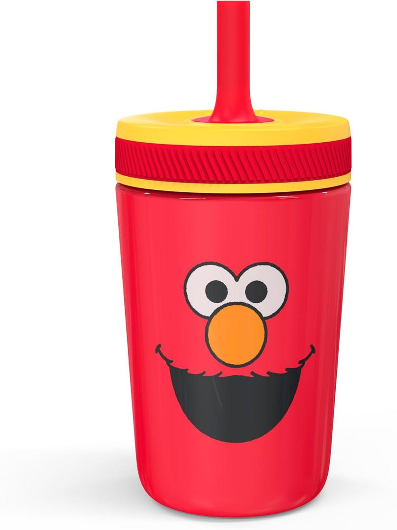 Zak Designs Sesame Street Kelso Toddler Cups For Travel or At Home, 12oz Vacuum Insulated Stainless Steel Sippy Cup With Leak-Proof Design is Perfect For Kids (Elmo)