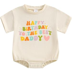 YOKJZJD Newborn Baby Girl Boy Happy Birthday To The Best Daddy Bubble Romper Short Sleeve Bodysuit Jumpsuit Summer Outfits (0-3 Months, Apricot)