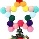 Rainbow Mini Felt Ball Star Christmas Tree Topper Small Colorful Pom Pom Felt Ball 4.7 x 5.9 Inch Tiny Xmas Tree Topper Colorful Five Pointed Star Xmas Ornaments for Decoration