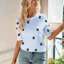 Zeagoo Women Short Sleeve Sweater Summer Crew Neck Dressy Casual Soft Knit Pullover Tops Trendy (Blue, M)