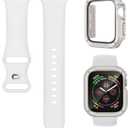 2 x 3-in-1 Silicone Band and Rugged Case Compatible for Apple Watch Bands 44mm 45mm 46mm 42mm 40mm 41mm, Sport Strap and Protective Cover with Screen Protector for iWatch Series 11 10 9 8 7 6 5 4 SE3