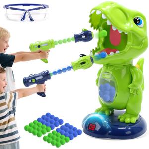 EagleStone Movable Dinosaur Shooting Toys for Kids,Electronic Target Shooting Games with 2 Pump Gun,48 Balls Party Favor Toys with Score Record, LED & Sound, Dino Toys Gift for Boys and Girls