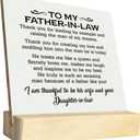 2 x B1 Father's Day Gift: Wooden Plaque with Stand for Dad or Father in Law - Meaningful Sign for Birthday, Christmas