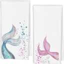 Qabliqo Mermaid Bathroom Decor Hand Towels Set of 2, Mermaid Gifts Blue Pink Tail Decorative Kids Hand Towels for Girls, Coastal Beach Kitchen Towels, 16x24 Inch