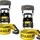 STANLEY S1007 Black/Yellow 1.5" x 16' Ratchet Tie Down Straps - 1,100 lb Safe Working Load / 3,300 lb Break Strength, 2 Pack