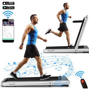 SuperFit 4.75HP 2 In 1 Folding Treadmill W/Remote APP Control Silver