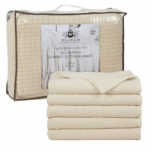 HILLFAIR 100% Cotton Blanket- 120" x 120" XXL Oversized King Bed Blankets - Family Size 10 ft x 10 ft Big - All Season Soft Cozy Breathable Blankets for Bed - Extra Large King Cotton Blanket- Beige