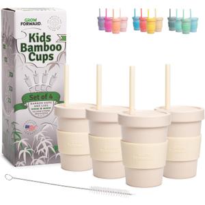 Grow Forward Bamboo Kids Cups with Lids and Straws - 10oz Drinking Cups for Kids with Childproof Twist Lids & Silicone Straws - Eco Friendly, BPA Free, Non Toxic & Dishwasher Safe - Arctic