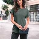 AUTOMET Womens Short Sleeve Tops Fall Shirts 2026 Lightweight Sweater (Green)