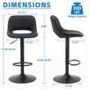 YOUNIKE Black Bar Stools Set of 2 Compact Modern Swivel Barstools, Adjustable Counter Height Bar Stools Faux Leather Upholstered Bar Stool with Hollow Back for Kitchen Island, Medium