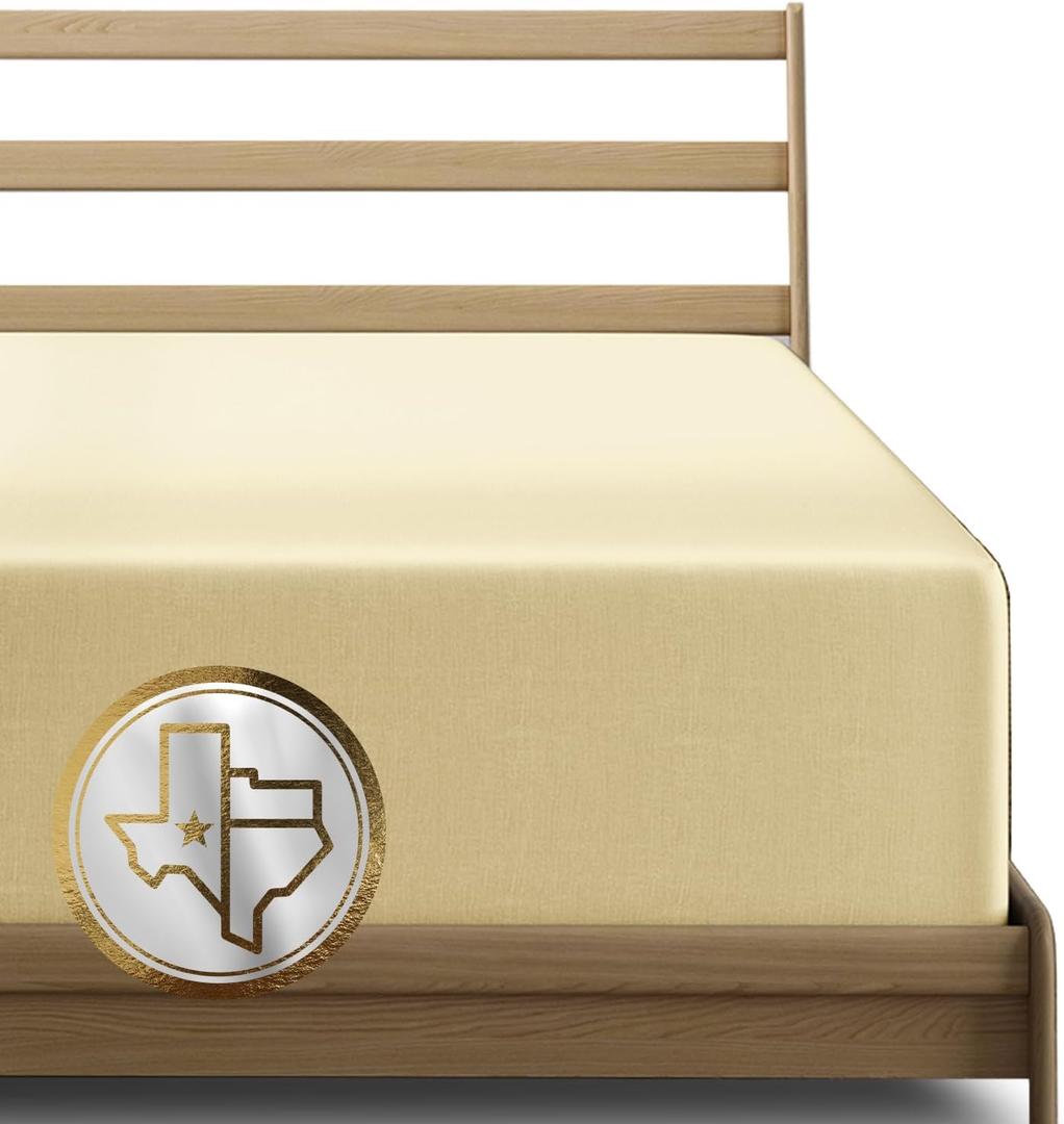 TEXAS LINEN CO. Premium Egyptian Cotton Twin XL Size Fitted Sheet Only - Luxury 1000 Series Lonestar Lovin' Collection 22" Extra Deep Pocket Twin XL Fitted Sheet (Sand), Bottom Sheets for Dorm Room
