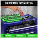 Magnetic Socket Organizer Holder Tool: 8PCS Set includes 2PCS 1/4", 4PCS 3/8", 2PCS 1/2" Drive Socket Storage Trays Toolboxs, Holding 199 Slots Soft Rubber Covering Black Green (sockets not included)