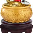 WAYUTO Brass Treasure Bowl Set with Base 5Pcs Copper Coins Citrine Lucky Ball 2Pcs Gold Ingots and 2Pcs Silver Ingots Chinese Feng Shui Decoration for Business Prosperity Fortune 3.15"