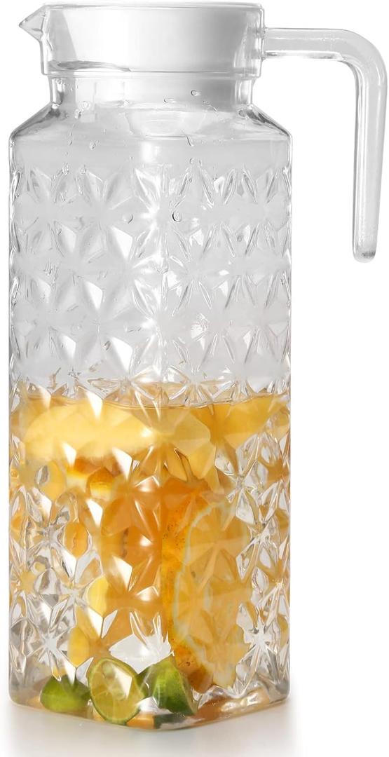 Acrylic Pitcher 37 oz, OEH Unbreakable Clear Plastic Pitcher with Lid, BPA-Free, Heat-Resistant Small Plastic Water Pitcher for Tea, Sangria, Lemonade, Juice, Milk, Diamond