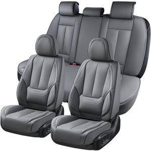 Coverado Car Seat Covers Full Set, Seat Covers for Cars, Gray Car Seat Protector Waterproof, Nappa Leather Car Seat Cushion, Car Seat Covers Front Seats and Back Fit for Most Cars