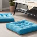 Meditation Floor Pillow Set of 2, Square Large Pillows Seating for Adults, Tufted Corduroy Cushion for Living Room Tatami, Turquoise, 22x22 Inch (2 Pack, Square | Turquiose | 2 Pack)