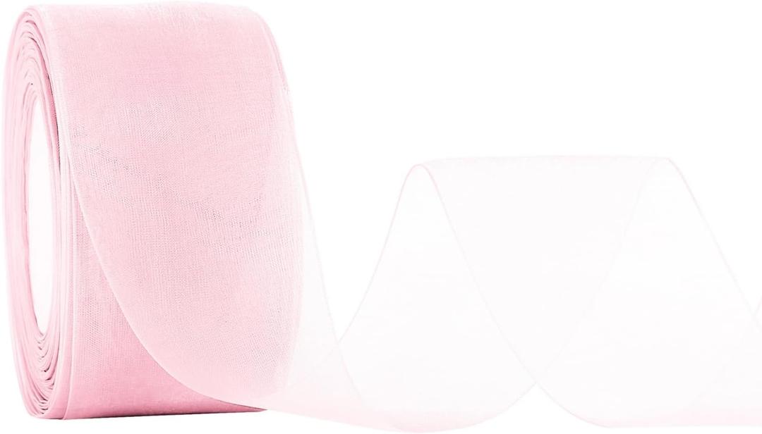 Pink Organza Ribbon 2 Inch, Ysibbon Pink Sheer Ribbon Perfect for Gift Wrapping, Wedding Decor-50 Yard