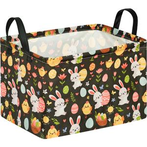 MAIZMZ Easter Storage Basket Eggs Bunny Flower Gifts Cube Waterproof Storage Bins Organizer,Foldable Closet Shelf Baskets with handles for Women,Nursery Hamper Toys Box,Room Decorations