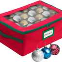 HOLDN STORAGE Christmas Ornament Storage Box with Dividers - Fits 48-3 Ornaments, 2 Removable Trays, Durable & Space-Saving, Clear Top Lid, Fits Underbed, Red