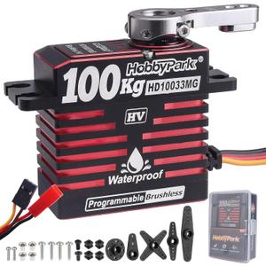 HobbyPark Waterproof 1380oz-in 100KG Servo 16.8V HV Servo High Torque Servo Brushless Motor Full Metal Gear RC Servo Programmable for 1/8 1/10 RC Crawler Truck RC Car Buggy Robotic Control Angle 180