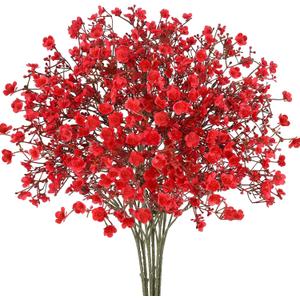 N&T NIETING 6Pcs Babys Breath Artificial Flowers,Real Touch Fake Red Flowers Faux Flowers Bouquets for Vase Home Office Wedding Spring Winter Indoor Outdoor Centerpiece Table Decorations