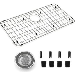 ARCCI Sink Bottom Grid 27-1/2" x 13-1/2", Stainless Steel Sink Protector with Rear Drain Hole & 3/8" Corner Radius, One-Piece Sink Grate with Hole Cover for Single Bowl Kitchen Sink