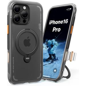 TORRAS Ostand Q3 Air for iPhone 16 Pro Case 6.3'' with Real Airbags, Fit for MagSafe, 360 Magnetic Stand, Camera Control Button, MilGrade Protection, Shockproof & Stylish Case for iPhone 16 Pro,Black