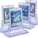 Homthy 4ct Magnetic Card Holders for Trading Cards, 35pt Acrylic Baseball Card Holders with 4 Card Stands Card Protector Hard Plastic Fit for YuGiOh, MTG and Sport Cards (4)