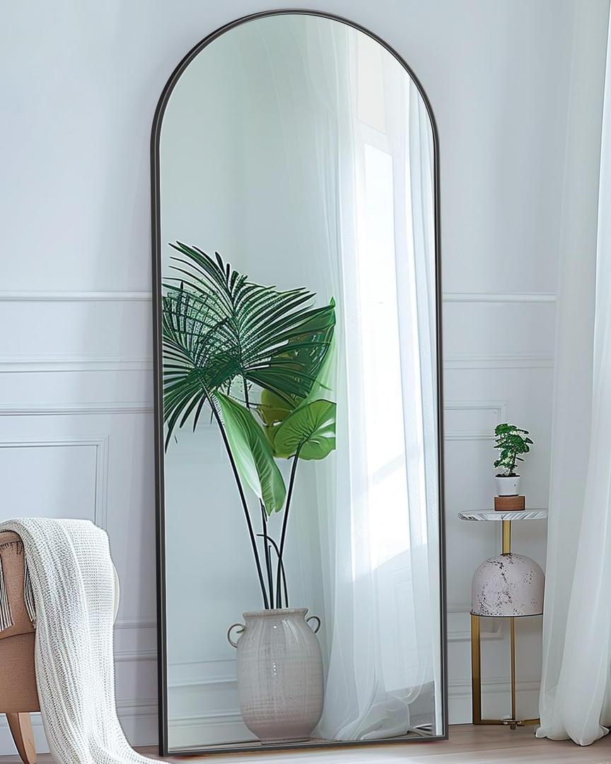 Full Length Mirror, Arch 58"x18" Floor Mirror for Bedroom, Hanging Mounted Mirror for Living Room Cloakroom, Black (57"L x 19"W, Black (Arched))