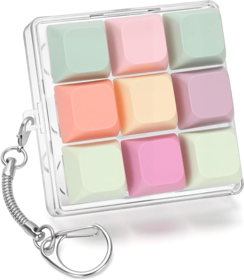 FunisFun Keyboard Fidget Toy with Keychain, 9 Buttons Fidget Clicker for Adults, Stress Relief Office Gifts to Relieve Anxiety and Improve Focus