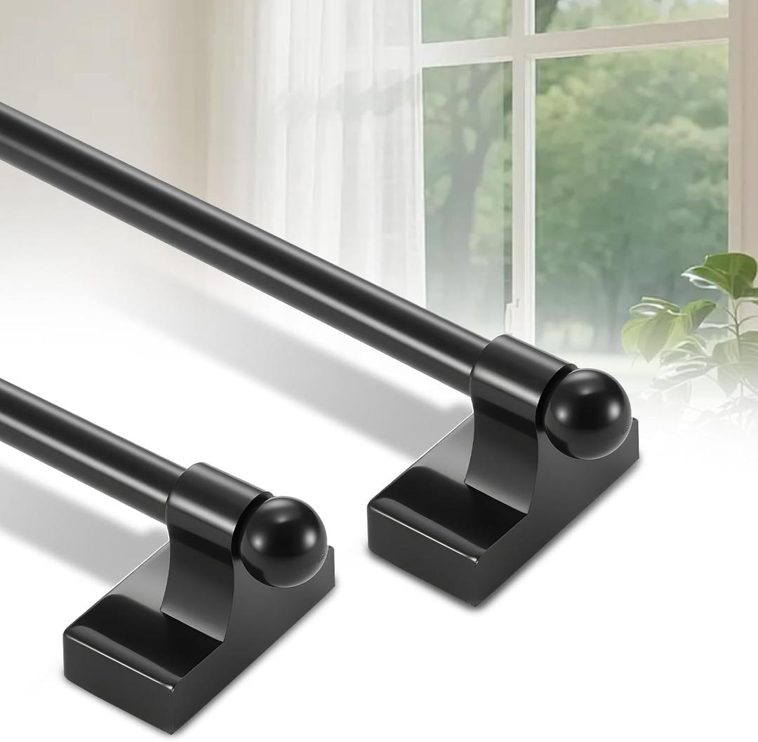 2 Pack Magnetic Curtain Rods for Metal Door 16 to 28 Inch, 1/2" Multi-use Adjustable Appliance Magnetic Rod for Window Frames, Cabinets, Refrigerators, Dishwashers (Black)