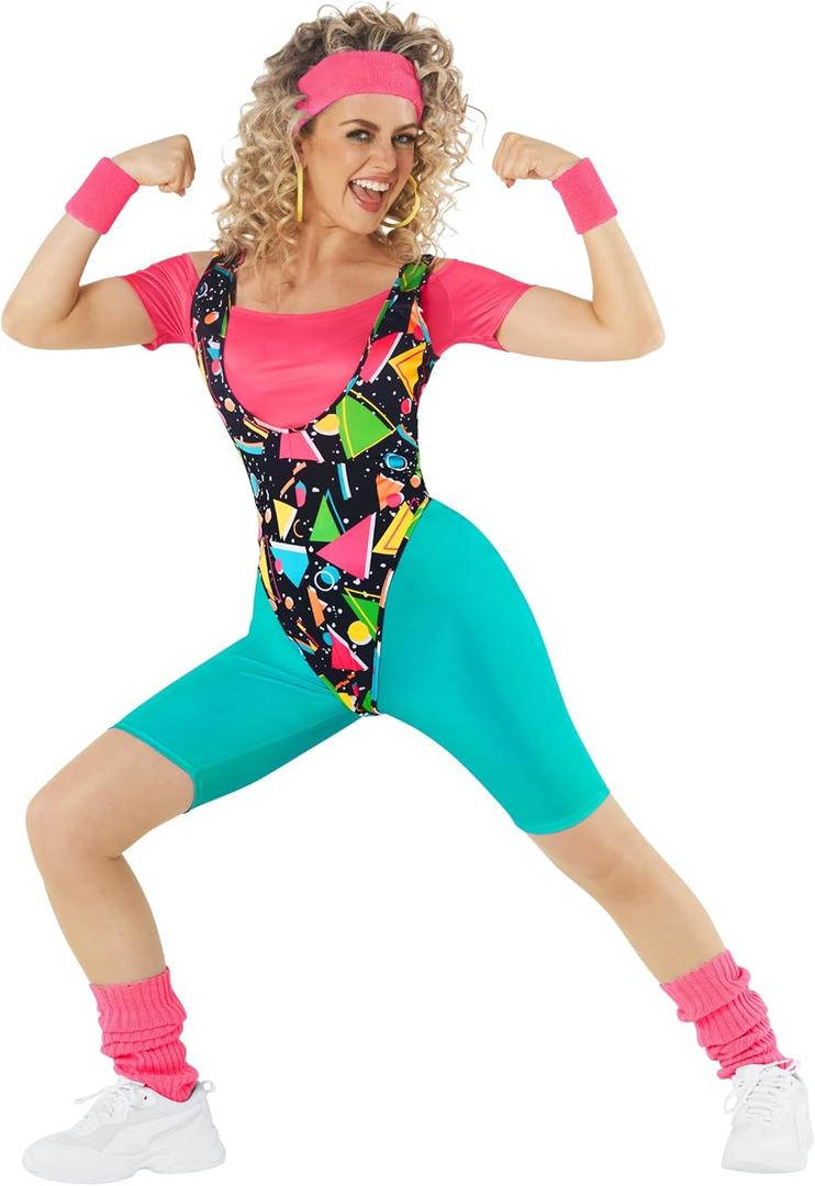 Morph 80s Workout Outfit for Women 90s Retro Workout Outfits 80 s Aerobics Outfit Halloween Costume for Womens (Small)